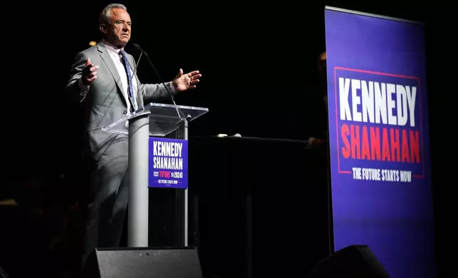 Independent presidential candidate Robert F. Kennedy Jr. speaks to supporters during a campaign event, Saturday, April 13, 2024, in West Des Moines, Iowa. (AP Photo/Charlie Neibergall)