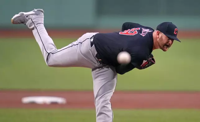 Cleveland Guardians pitcher Ben Lively delivers during the first inning of the team's baseball game against the Boston Red Sox, Wednesday, April 17, 2024, in Boston. (AP Photo/Charles Krupa)