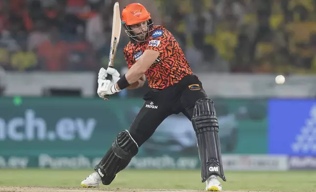 Sunrisers Hyderabad's Aiden Markram plays a shot during the Indian Premier League cricket match between Sunrisers Hyderabad and Chennai Super Kings in Hyderabad, India, Friday, April 5, 2024. (AP Photo/Mahesh Kumar A.)