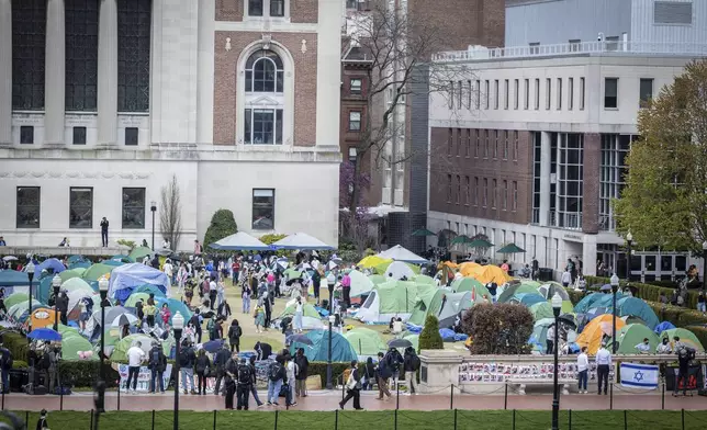 Tents erected at the pro-Palestinian demonstration encampment at Columbia University in New York, on Wednesday, April 24, 2024. (AP Photo/Stefan Jeremiah)