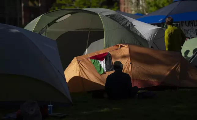University of Oregon students set up a tent encampment at the university to protest the Israel-Hamas war on Monday, April 29, 2024, in Eugene, Ore. (AP Photo/Jenny Kane)
