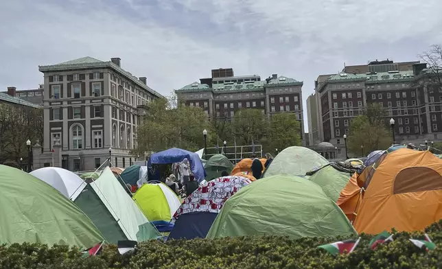 Pro-Palestinian protesters camp out in tents at Columbia University on Saturday, April 27, 2024 in New York. With the death toll mounting in the war in Gaza, protesters nationwide are demanding that schools cut financial ties to Israel and divest from companies they say are enabling the conflict. Some Jewish students say the protests have veered into antisemitism and made them afraid to set foot on campus. (AP Photo)