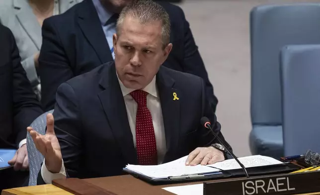 Israeli Ambassador to the United Nations Gilad Erdan speaks during a Security Council meeting at United Nations headquarters, Thursday, April 18, 2024. (AP Photo/Yuki Iwamura)