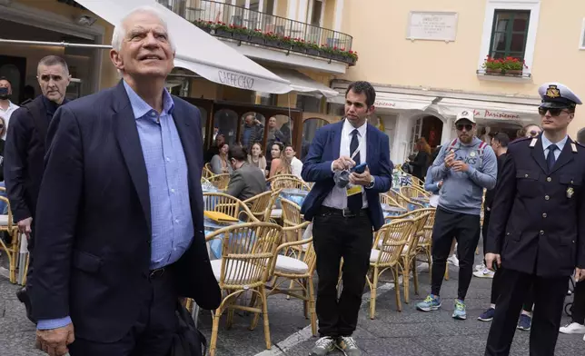 European Union foreign policy chief Josep Borrell arrives for the G7 Foreign Ministers meeting, on the Island of Capri, Italy, Wednesday, April 17, 2024. Group of Seven foreign ministers are meeting on the Italian resort island of Capri, with soaring tensions in the Mideast and Russia's continuing war in Ukraine topping the agenda. The meeting runs April 17-19. (AP Photo/Gregorio Borgia)