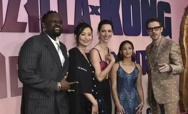 From left, Brian Tyree Henry, Fala Chen, Rebecca Hall, Kaylee Hottle and Dan Stevens arrive at the premiere of "Godzilla x Kong: The New Empire" on Monday, March 25, 2024, in Los Angeles. (Photo by Richard Shotwell/Invision/AP)
