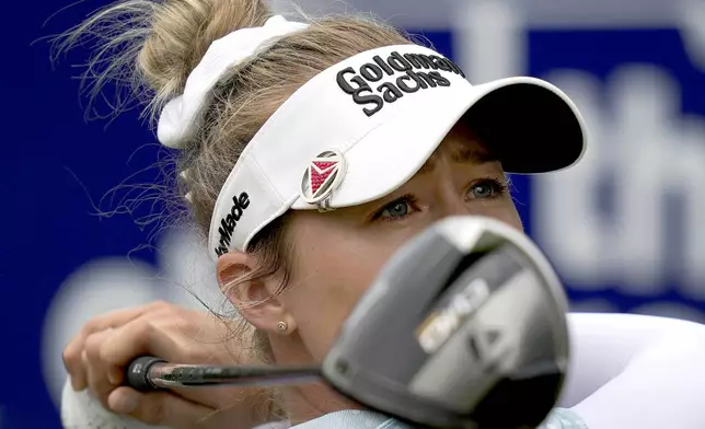 Nelly Korda hits from the 14th tee during the second round of the Chevron Championship LPGA golf tournament Friday, April 19, 2024, at The Club at Carlton Woods, in The Woodlands, Texas. (AP Photo/David J. Phillip)