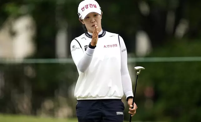 Jin Hee Im, of South Korea, lines up her shot on the fourth green during the second round of the Chevron Championship LPGA golf tournament Friday, April 19, 2024, at The Club at Carlton Woods, in The Woodlands, Texas. (AP Photo/Eric Gay)