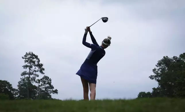 Nelly Korda follows her shot on the sixth tee during the third round of the Chevron Championship LPGA golf tournament Saturday, April 20, 2024, at The Club at Carlton Woods, in The Woodlands, Texas. (AP Photo/Eric Gay)