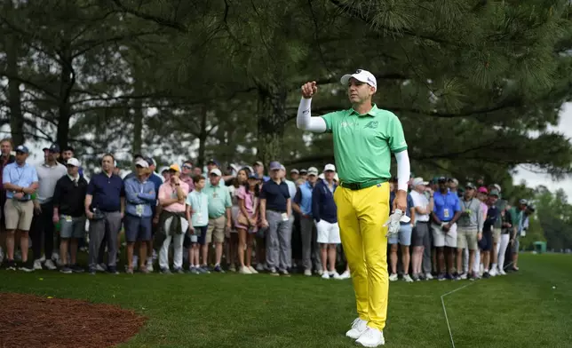Sergio Garcia, of Spain, stands in the second cut on the first hole during the first round at the Masters golf tournament at Augusta National Golf Club Thursday, April 11, 2024, in Augusta, Ga. (AP Photo/Matt Slocum)