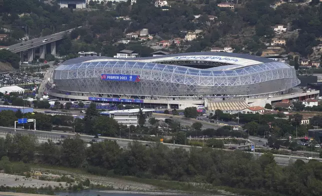 The Stade de Nice, in Nice, France, Saturday, Sept. 16, 2023. The stadium will host some soccer competitions during the Paris 2024 Olympic Games. (AP Photo/Pavel Golovkin, File)