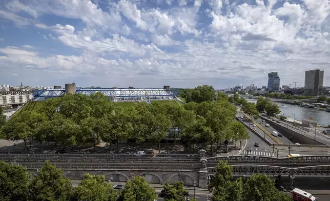 The Bercy Arena is pictured Tuesday, July 11, 2023 in Paris. In 2024. The Bercy Arena will host the basketball finals, artistic gymnastics and trempoline for the Paris 2024 Olympic Games (AP Photo/Thomas Padilla, File)