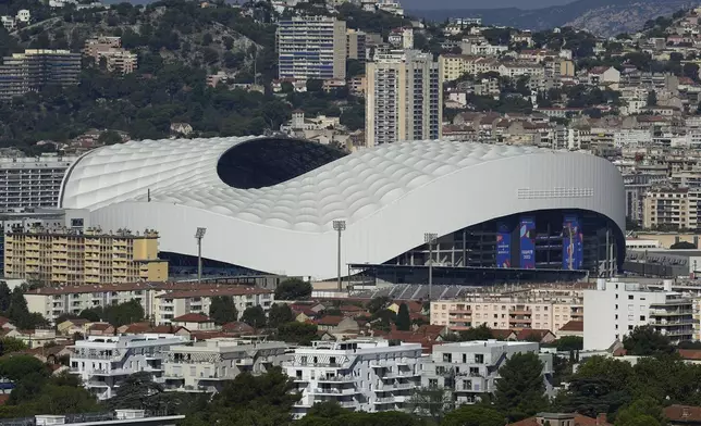 A view of the Stade de Marseille, also known as Stade Velodrome, in Marseille, southern France, Saturday, Sept. 9, 2023. The stadium will host some soccer matches during the Paris 2024 Olympic Games. (AP Photo/Pavel Golovkin, File)