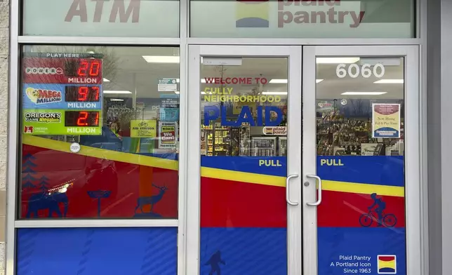 The Plaid Pantry convenience store that sold a $1.3 billion Powerball jackpot, the eighth-largest lottery prize in U.S. history, is seen in Portland, Ore., on Monday, April 8, 2024. The odds of winning a Powerball drawing are 1 in 292 million. (AP Photo/Claire Rush)