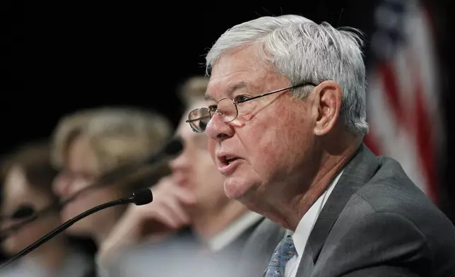 FILE - Sen. Bob Graham, right, speaks during the National Commission on the BP Deepwater Horizon Spill and Offshore Drilling meeting on Sept. 27, 2010, in Washington. The former Florida Sen. Graham, who chaired the Intelligence Committee following the 2001 terrorist attacks and opposed the Iraq invasion, has died, according to an announcement by his family Tuesday, April 16, 2024. (AP Photo/Manuel Balce Ceneta, File)