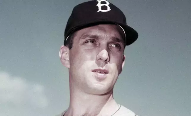 FILE - This is an undated photo showing Brooklyn Dodgers pitcher Carl Erskine. Carl Erskine, who pitched two no-hitters as a mainstay on the Brooklyn Dodgers and was a 20-game winner in 1953 when he struck out a then-record 14 in the World Series, died Tuesday, April 16, 2024, at Community Hospital Anderson in Anderson, Indiana, according to Michele Hockwalt, the hospital’s marketing and communication manager. He was 97. (AP Photo/File)