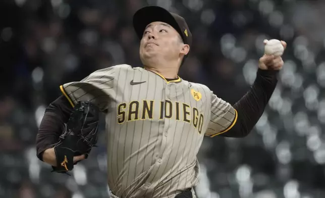 San Diego Padres' Yuki Matsui throws during the seventh inning of a baseball game against the Milwaukee Brewers Tuesday, April 16, 2024, in Milwaukee. (AP Photo/Morry Gash)