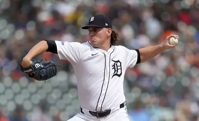Detroit Tigers pitcher Tyler Holton throws against the Texas Rangers in the seventh inning of a baseball game, Thursday, April 18, 2024, in Detroit. (AP Photo/Paul Sancya)