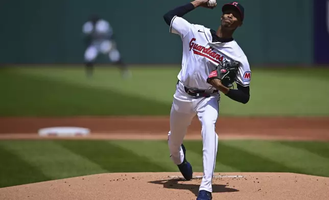 Cleveland Guardians starting pitcher Triston McKenzie delivers during the first inning of a baseball game against the Boston Red Sox, Thursday, April 25, 2024, in Cleveland. (AP Photo/David Dermer)