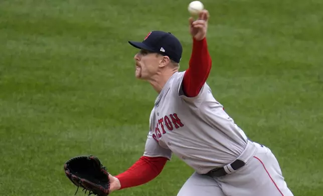 Boston Red Sox's relief pitcher Cam Boozer delivers during the fifth inning of a baseball game against the Pittsburgh Pirates in Pittsburgh, Sunday, April 21, 2024. (AP Photo/Gene J. Puskar)