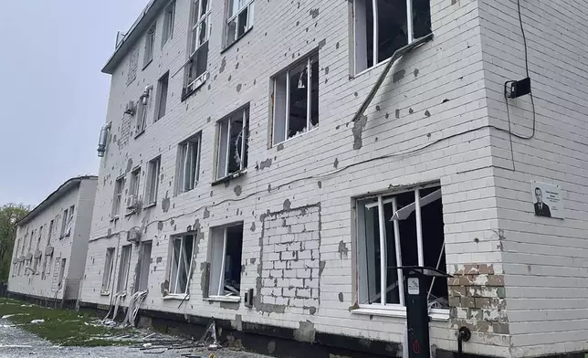 In this photo provided by the Ukrainian Emergency Service, a damaged building is seen at the site of a Russian missile strike in Chernihiv, Ukraine, Wednesday, April 17, 2024. (Ukrainian Emergency Service via AP Photo)