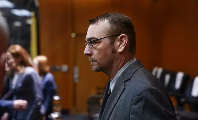 FILE - James Crumbley enters the Oakland County Courtroom of Cheryl Matthews during his trial, March 13, 2024, in Pontiac, Mich. (Mandi Wright/Detroit Free Press via AP, Pool, File)