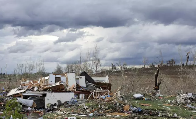 Damaged is seen after a tornado leveled homes near Omaha, Neb., on Friday, April 26, 2024. (Nikos Frazier/Omaha World-Herald via AP)
