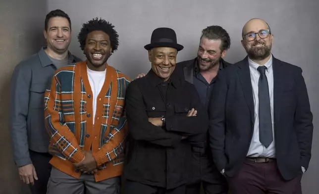 FILE - Eduardo Javier Canto, from left, Zackary Momoh, Giancarlo Esposito, Skeet Ulrich and Ryan Maldonado pose for a portrait to promote the AMC television series "Parish" during the Winter Television Critics Association Press Tour on Tuesday, Feb. 6, 2024, at The Langham Huntington Hotel in Pasadena, Calif. (Willy Sanjuan/Invision/AP, File)