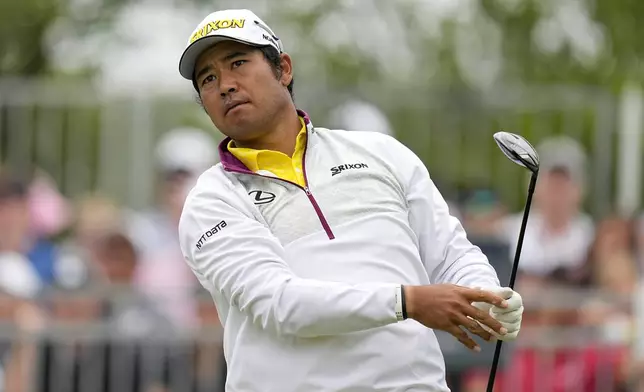 Hideki Matsuyama, of Japan, watches his drive on the first hole during the final round of the Texas Open golf tournament, Sunday, April 7, 2024, in San Antonio. (AP Photo/Eric Gay)