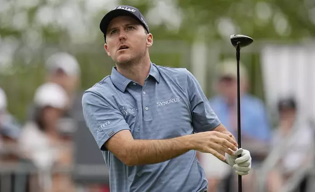 Russell Henley watches his drive on the first hole during the final round of the Texas Open golf tournament, Sunday, April 7, 2024, in San Antonio. (AP Photo/Eric Gay)