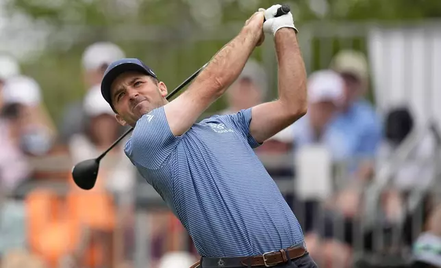 Denny McCarthy hits his drive on the first hole during the final round of the Texas Open golf tournament, Sunday, April 7, 2024, in San Antonio. (AP Photo/Eric Gay)
