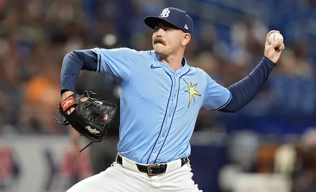 Tampa Bay Rays pitcher Tyler Alexander delivers to the Detroit Tigers during the second inning of a baseball game Wednesday, April 24, 2024, in St. Petersburg, Fla. (AP Photo/Chris O'Meara)