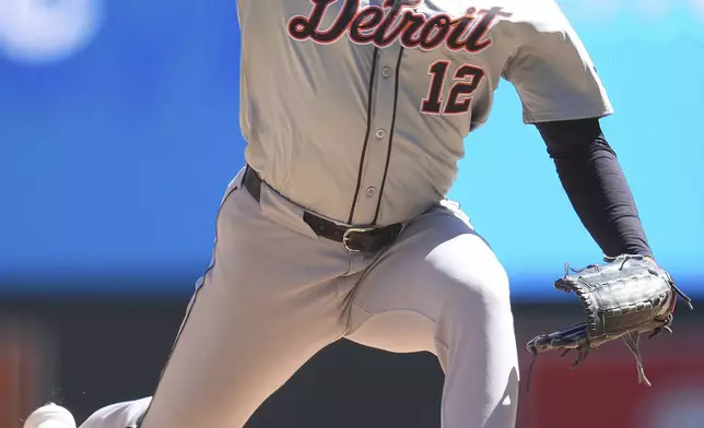 Detroit Tigers starting pitcher Casey Mize delivers during the first inning of a baseball game against the Minnesota Twins, Sunday, April 21, 2024, in Minneapolis. (AP Photo/Abbie Parr)