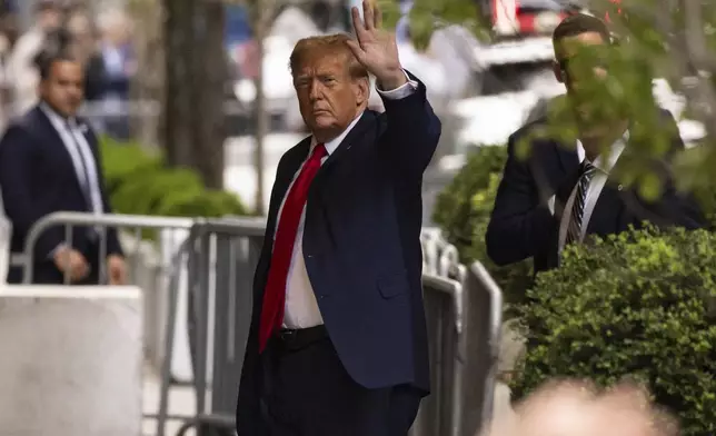 Former President Donald Trump arrives at Trump Tower after leaving Manhattan criminal court, Monday, April 15, 2024, in New York. The hush money trial of Trump begun Monday with jury selection. (AP Photo/Yuki Iwamura)