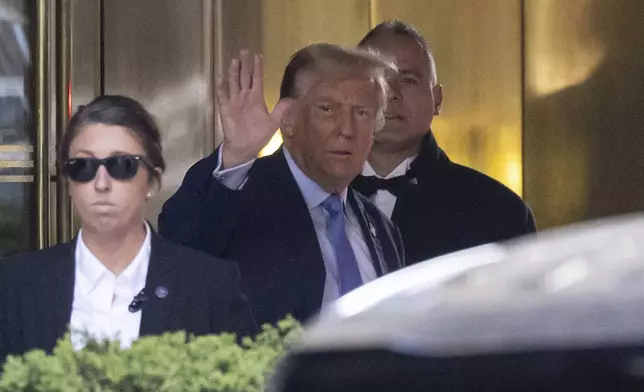 Former president Donald Trump leaves Trump Tower on his way to Manhattan criminal court, Friday, April 26, 2024, in New York. (AP Photo/Yuki Iwamura)