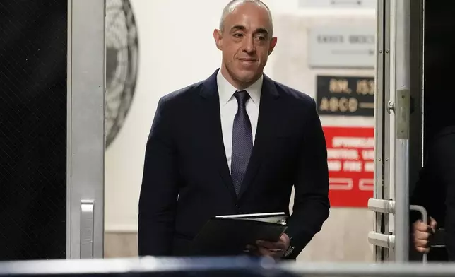 FIILE - Donald Trump's defense attorney, Emil Bove, returns to the courtroom after a break at Manhattan criminal court, April 16, 2024, in New York. A star college lacrosse player, Bove was a veteran prosecutor for years in the prestigious Southern District of New York. In that role, he was involved in multiple high-profile prosecutions, including a drug trafficking case against the brother of the former Honduran president. He also served as co-chief of the Terrorism and International Narcotics Unit. (AP Photo/Mary Altaffer, Pool, File)