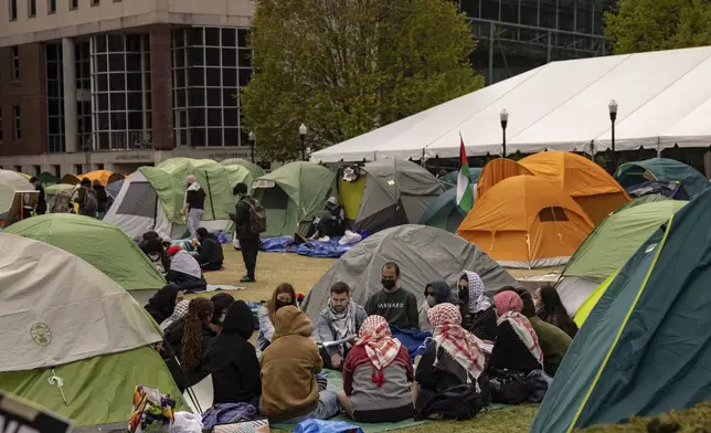 A Pro-Palestinian demonstration encampment is seen at the Columbia University, Saturday, April 27, 2024, in New York. (AP Photo/Yuki Iwamura)