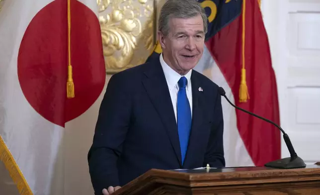 North Carolina Gov. Roy Cooper addresses a luncheon in honor of Japan Prime Minister Fumio Kishida at the North Carolina Executive Mansion, Friday, April 12, 2024, in Raleigh, N.C. (Robert Willett/The News &amp; Observer via AP, Pool)