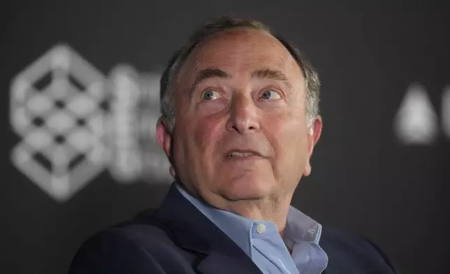 NHL Commissioner Gary Bettman looks on during a news conference Friday, April 19, 2024, in Salt Lake City about the move of the Arizona Coyotes franchise to Salt Lake City. (AP Photo/Rick Bowmer)