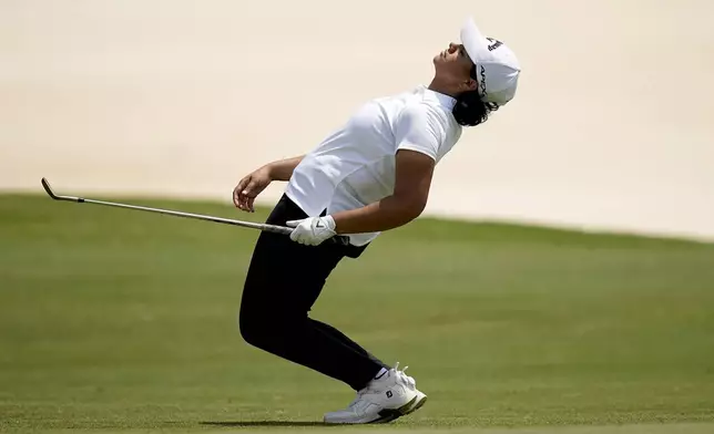 Hira Naveed reacts to her shot on the eighth green during the first round of the Chevron Championship LPGA golf tournament Thursday, April 18, 2024, at The Club at Carlton Woods, in The Woodlands, Texas. (AP Photo/Eric Gay)