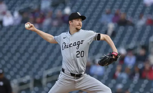 Chicago White Sox pitcher Erick Fedde throws during the first inning of the team's baseball game against the Minnesota Twins, Tuesday, April 23, 2024, in Minneapolis. (AP Photo/Stacy Bengs)