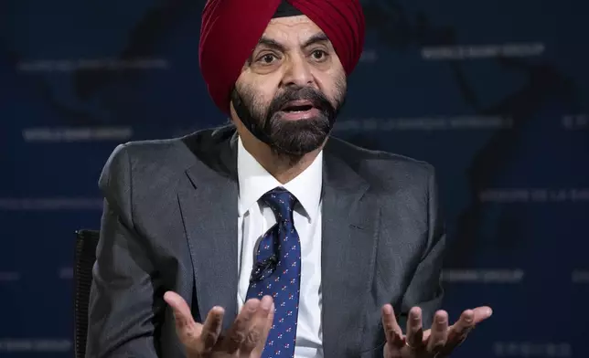 World Bank President Ajay Banga is interviewed by The Associated Press, Tuesday, April 16, 2024, at the World Bank in Washington. (AP Photo/Jacquelyn Martin)