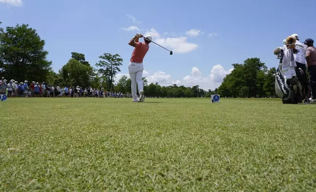 Collin Morikawa hits off the fourth tee during the first round of the PGA Zurich Classic golf tournament at TPC Louisiana in Avondale, La., Thursday, April 25, 2024. (AP Photo/Gerald Herbert)