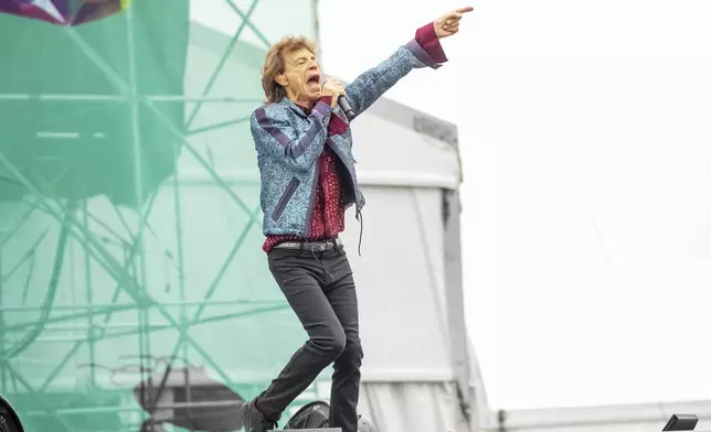 Mick Jagger, of the Rolling Stones, performs during the New Orleans Jazz &amp; Heritage Festival on Thursday, May 2nd, 2024, at the Fair Grounds Race Course in New Orleans. (Photo by Amy Harris/Invision/AP)