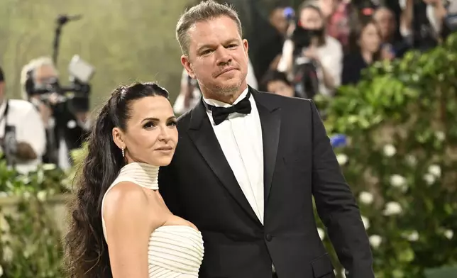 Luciana Barroso, left, and Matt Damon attend The Metropolitan Museum of Art's Costume Institute benefit gala celebrating the opening of the "Sleeping Beauties: Reawakening Fashion" exhibition on Monday, May 6, 2024, in New York. (Photo by Evan Agostini/Invision/AP)