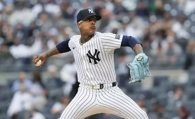 New York Yankees' Marcus Stroman pitches during the second inning of a baseball game against the Houston Astros, Thursday, May 9, 2024, in New York. (AP Photo/Frank Franklin II)