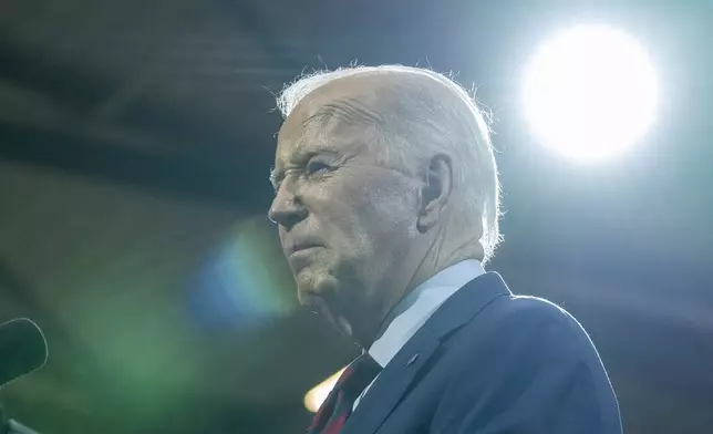 President Joe Biden speaks at the Wilmington Convention Center, Thursday, May 2, 2024, in Wilmington, N.C., as he announces his administration is providing states an additional $3 billion to replace lead pipes across the country. (AP Photo/Alex Brandon)