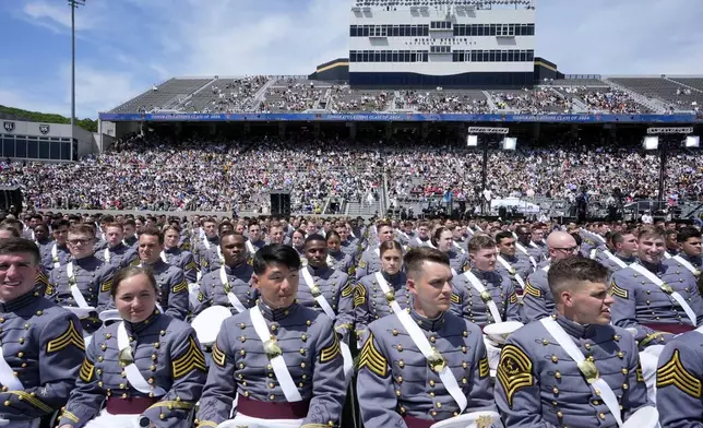 Graduates attend the U.S. Military Academy commencement ceremony, Saturday, May 25, 2024, in West Point, N.Y. (AP Photo/Alex Brandon)