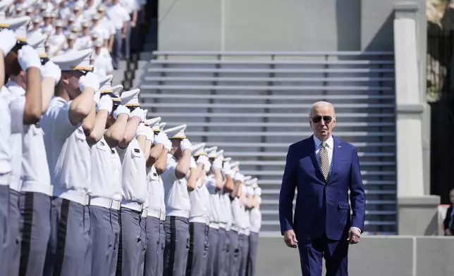 President Joe Biden walks to speak to graduating cadets at the U.S. Military Academy commencement ceremony, Saturday, May 25, 2024, in West Point, N.Y. (AP Photo/Alex Brandon)