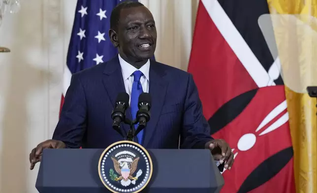 Kenya's President William Ruto speaks during a news conference in the East Room of the White House in Washington, Thursday, May 23, 2024, with President Joe Biden. (AP Photo/Susan Walsh)