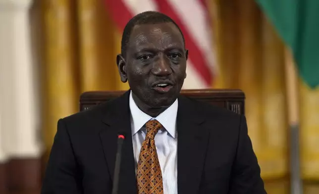 Kenya's President William Ruto speaks during meeting with President and business leaders in the East Room of the White House in Washington, Wednesday, May 22, 2024. (AP Photo/Susan Walsh)